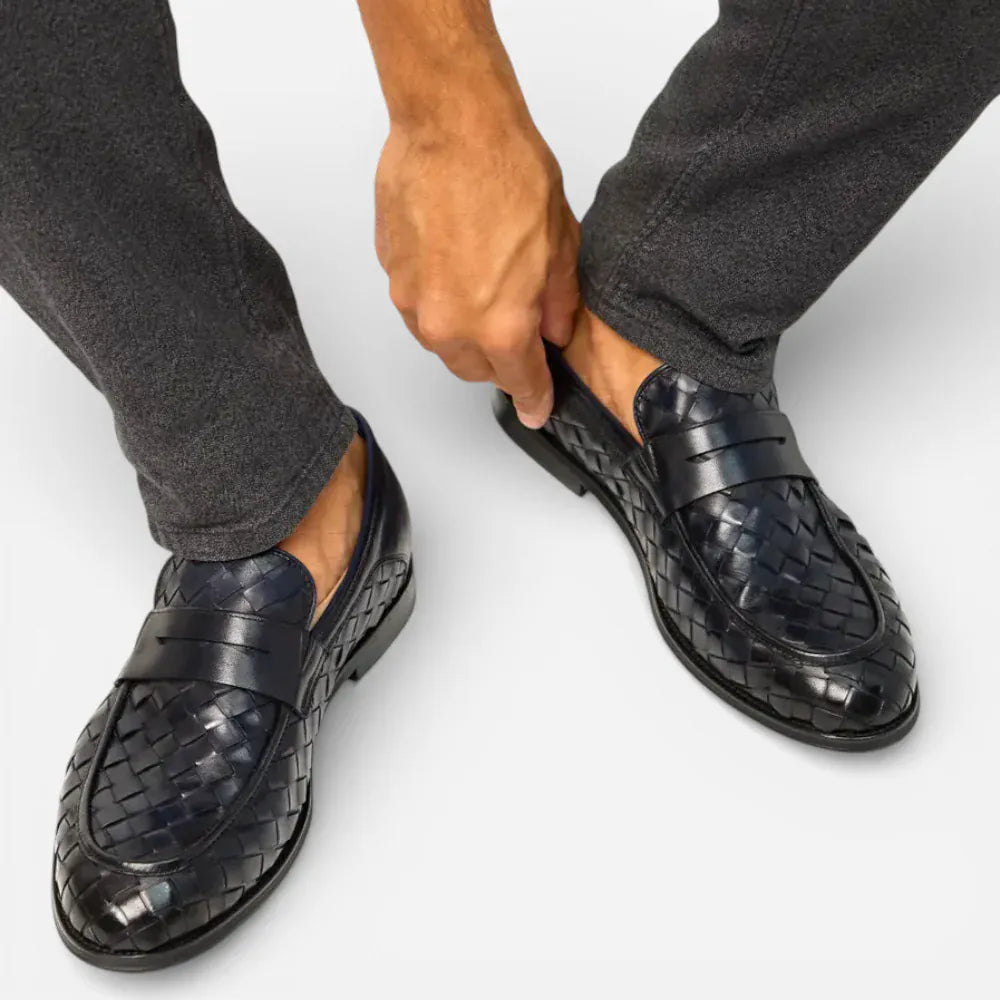 AtelierMocassin Mocassins Homme en Cuir Bleu Marine Tressés