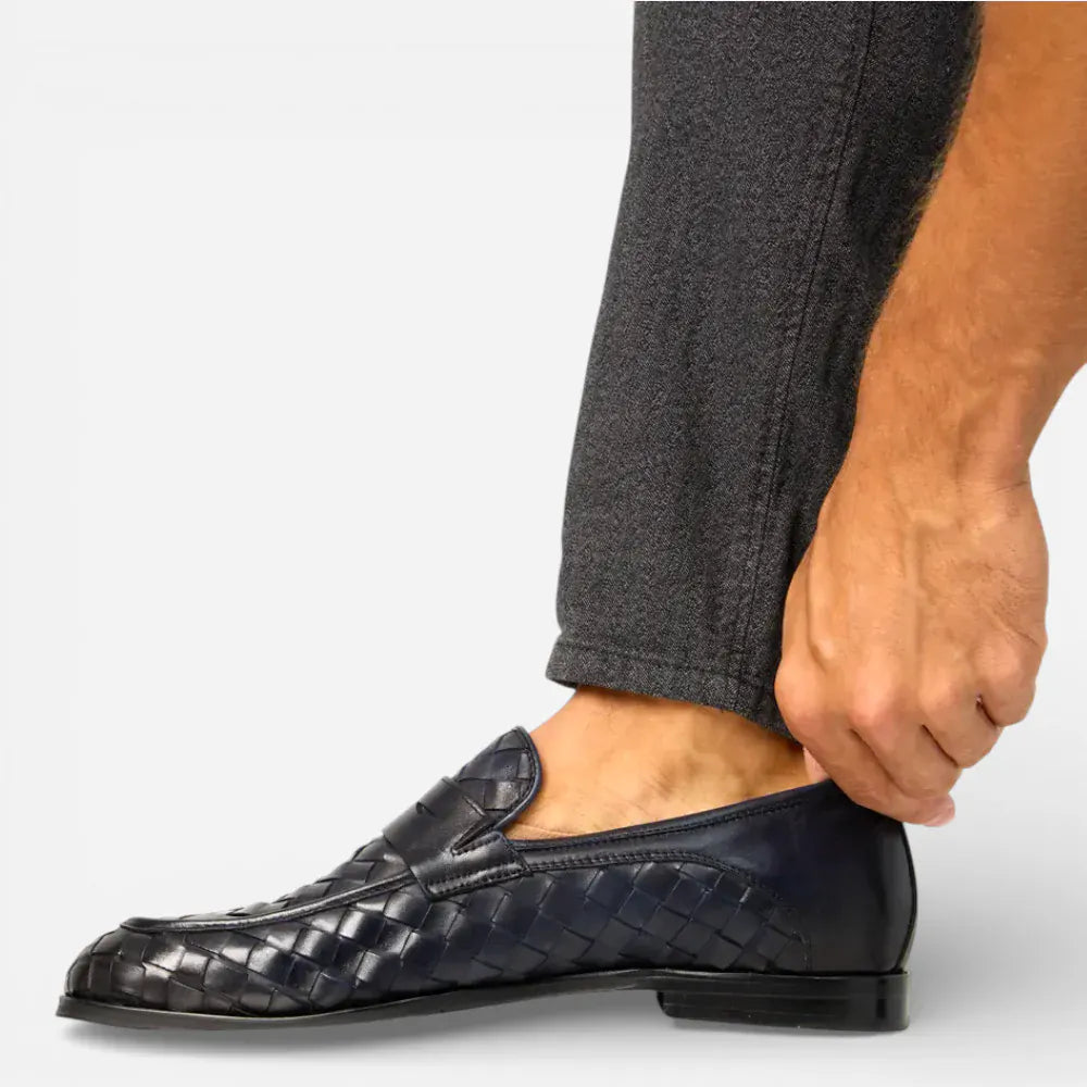 AtelierMocassin Mocassins Homme en Cuir Bleu Marine Tressés