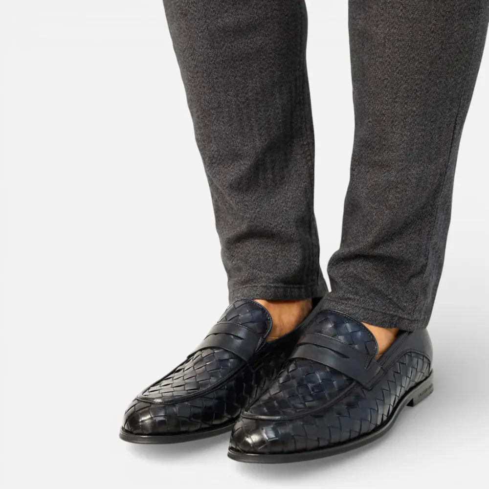 AtelierMocassin Mocassins Homme en Cuir Bleu Marine Tressés