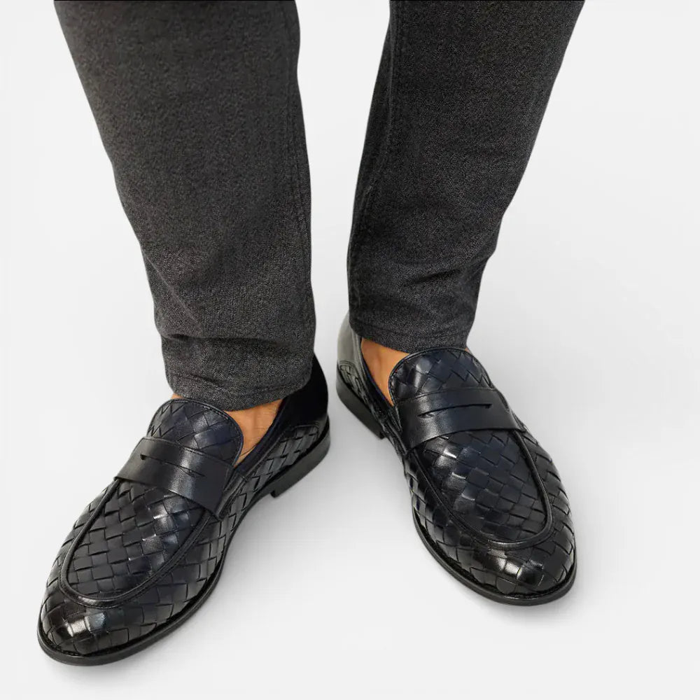 AtelierMocassin Mocassins Homme en Cuir Bleu Marine Tressés