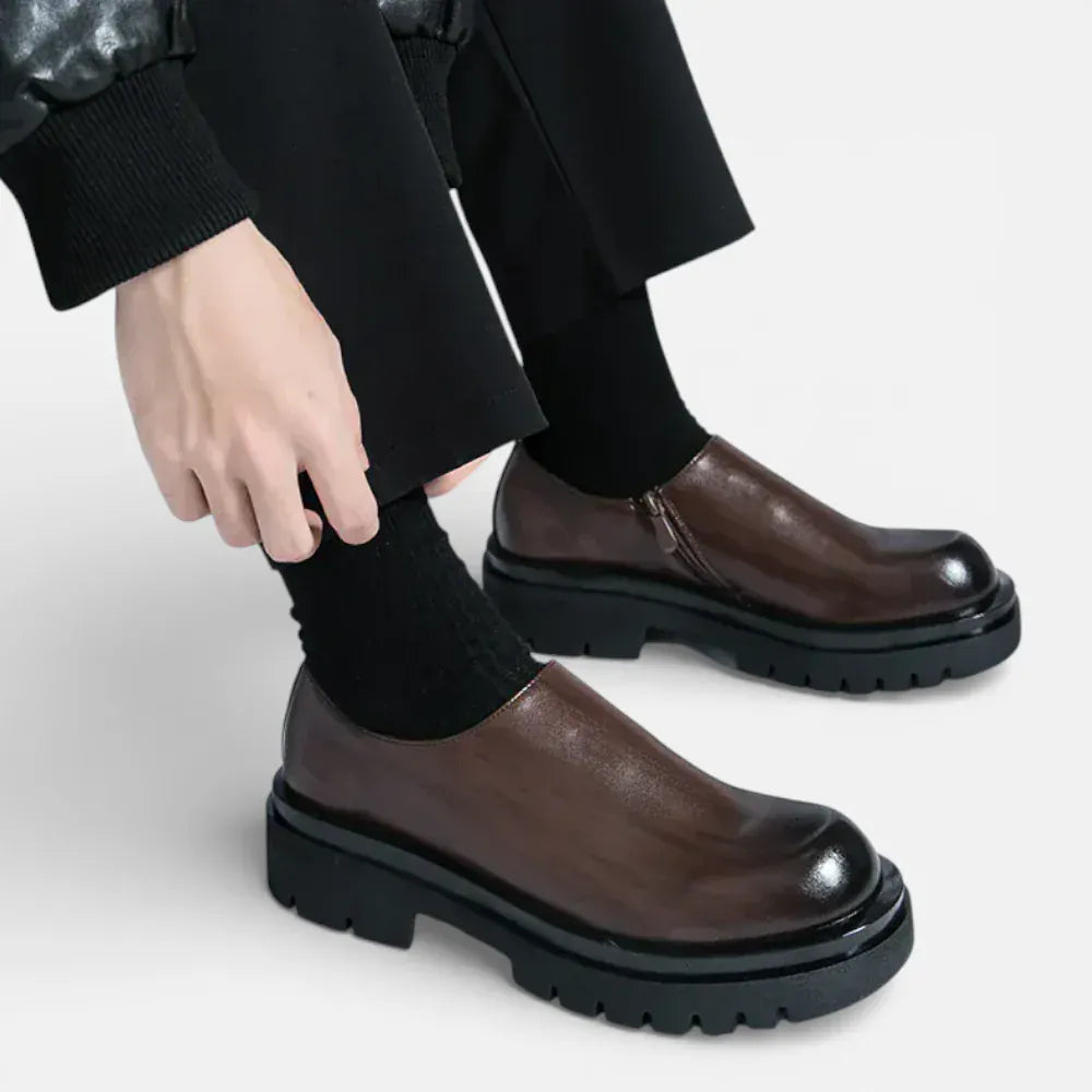 AtelierMocassin Mocassins Homme en Cuir Marron Plateforme Slip-On