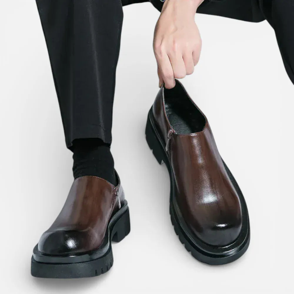 AtelierMocassin Mocassins Homme en Cuir Marron Plateforme Slip-On