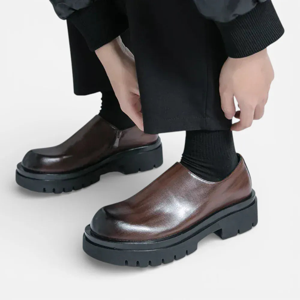 AtelierMocassin Mocassins Homme en Cuir Marron Plateforme Slip-On