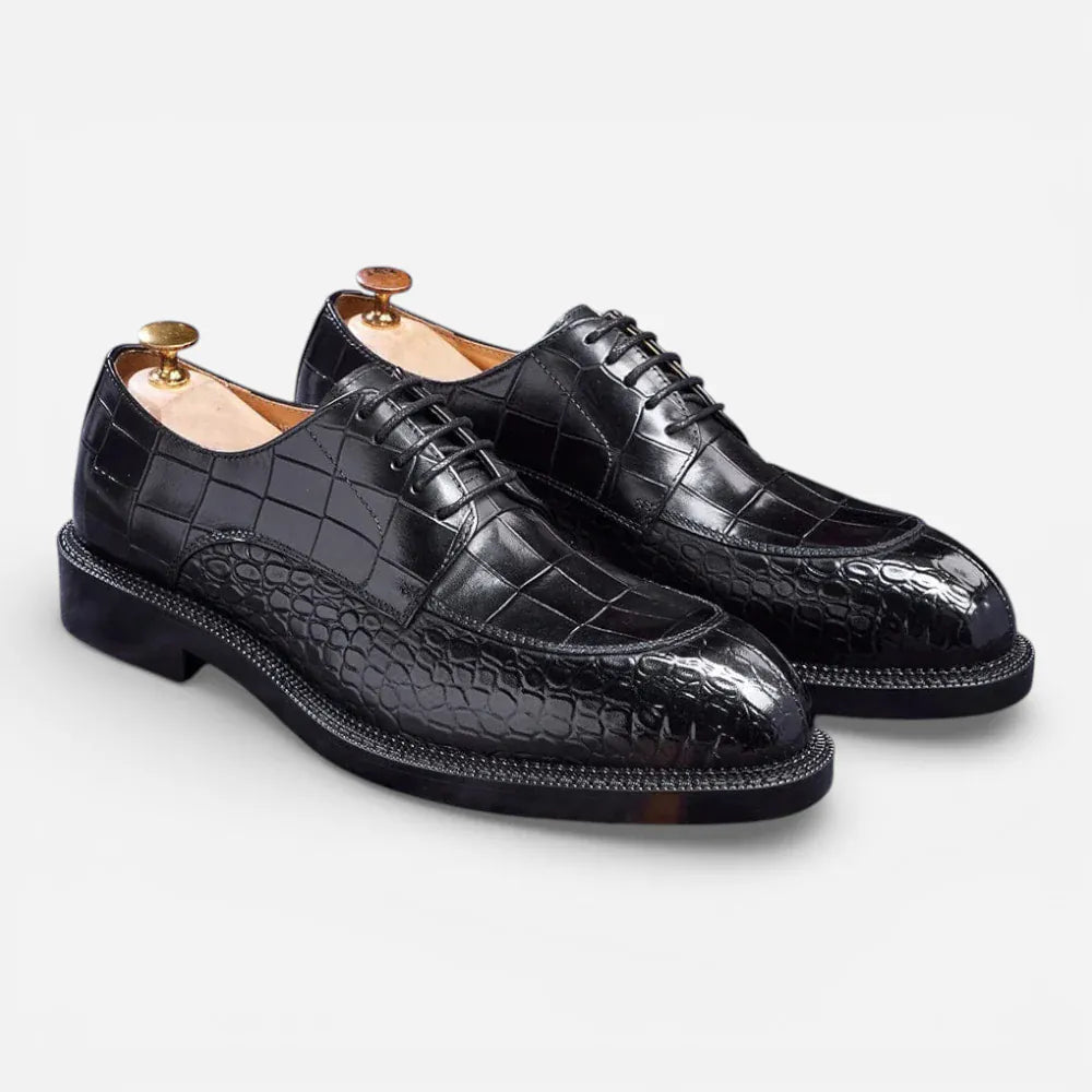 AtelierMocassin Mocassins Homme en Cuir Noir Derby Crocodile