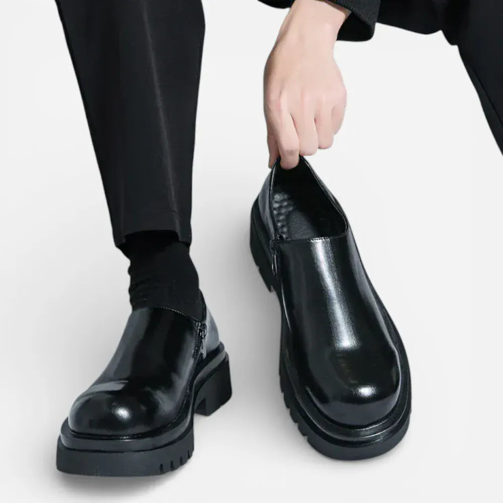 AtelierMocassin Mocassins Homme en Cuir Noir Plateforme Slip-On