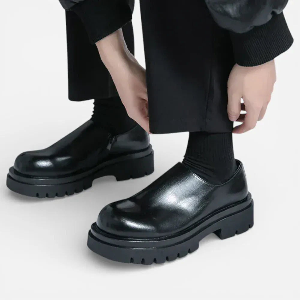 AtelierMocassin Mocassins Homme en Cuir Noir Plateforme Slip-On