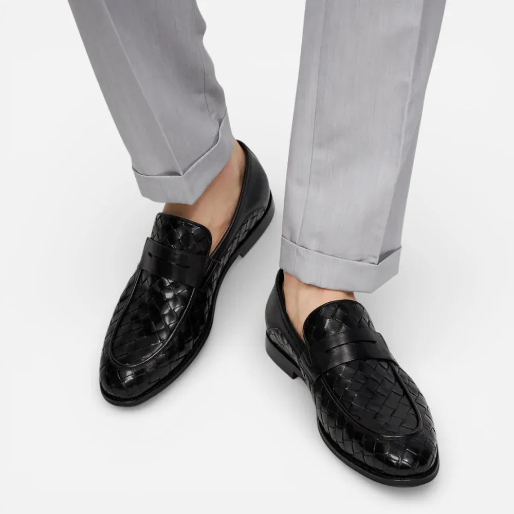 AtelierMocassin Mocassins Homme en Cuir Noir Tressés