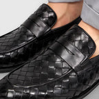 AtelierMocassin Mocassins Homme en Cuir Noir Tressés