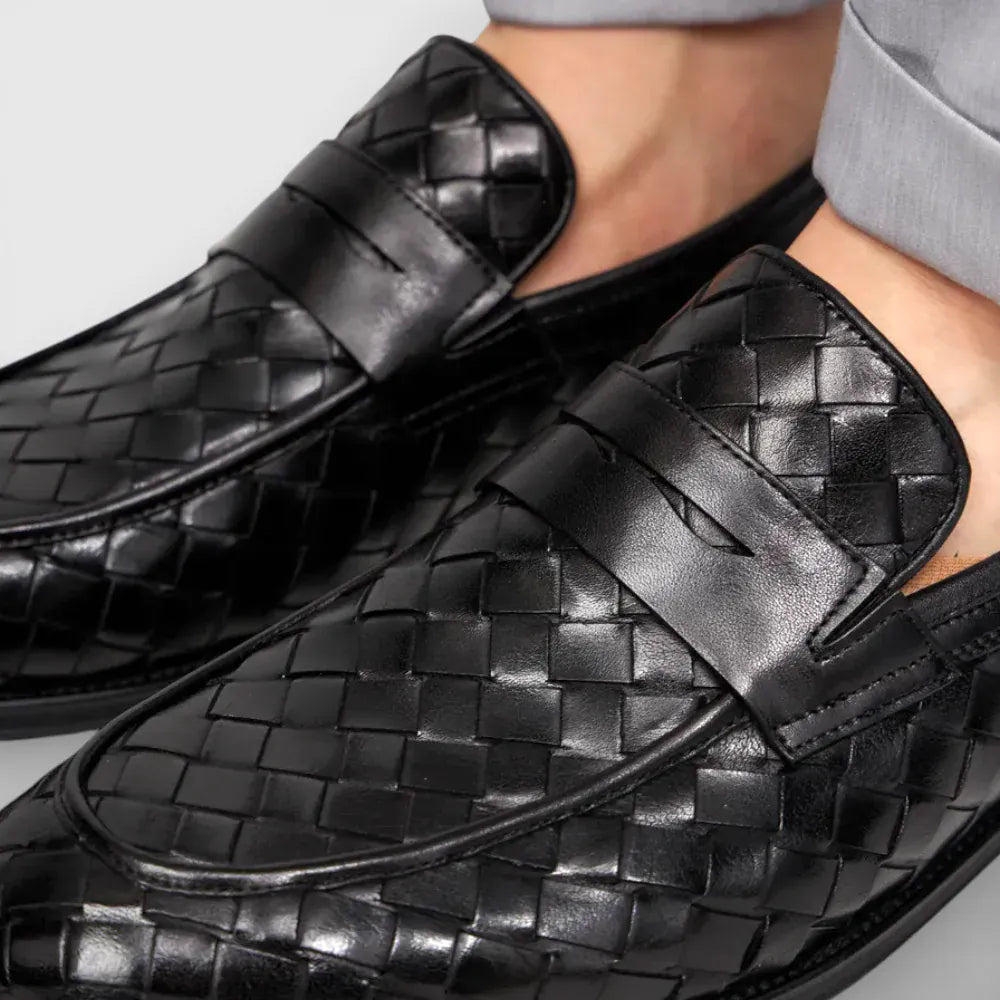 AtelierMocassin Mocassins Homme en Cuir Noir Tressés