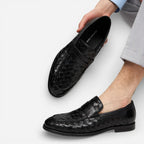 AtelierMocassin Mocassins Homme en Cuir Noir Tressés