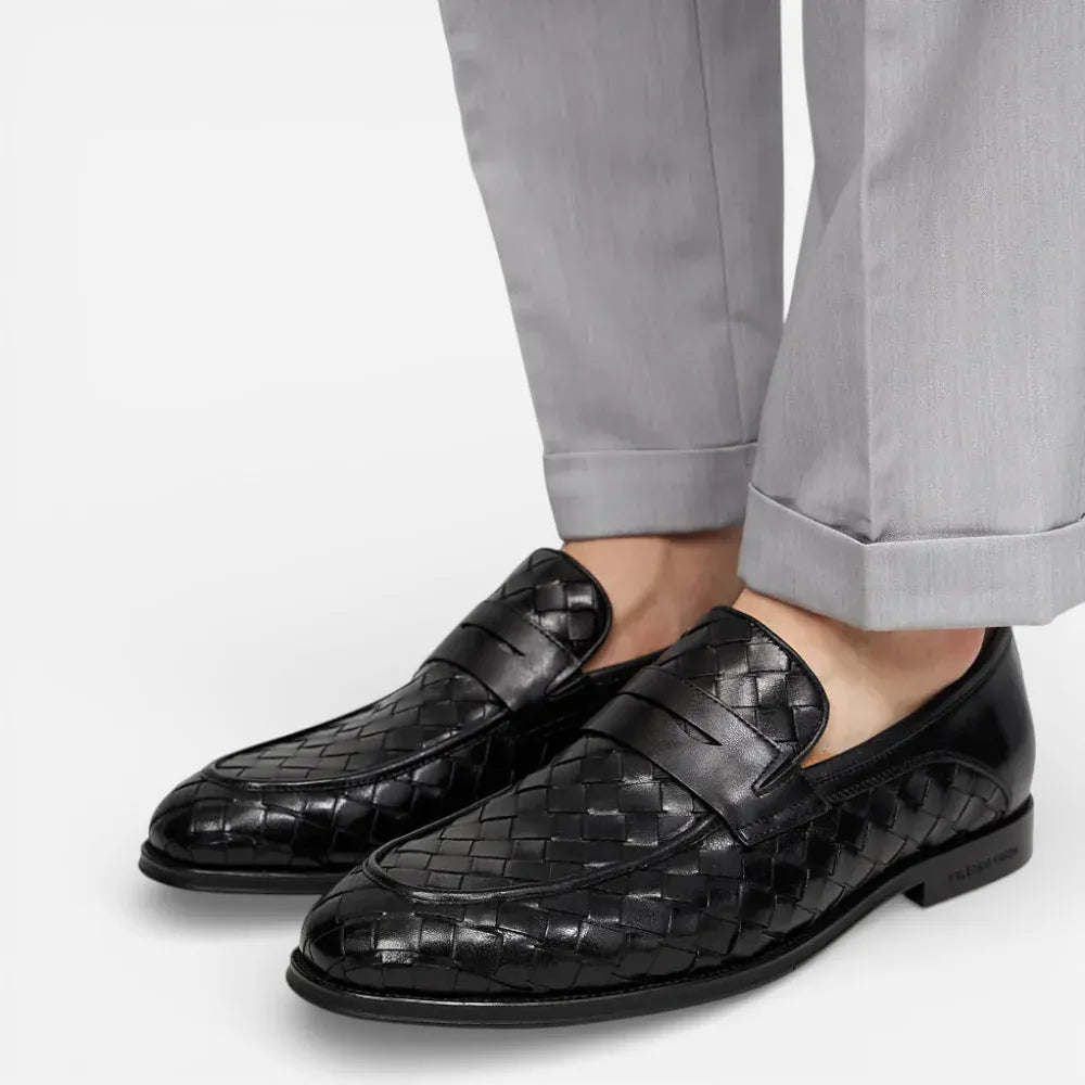 AtelierMocassin Mocassins Homme en Cuir Noir Tressés