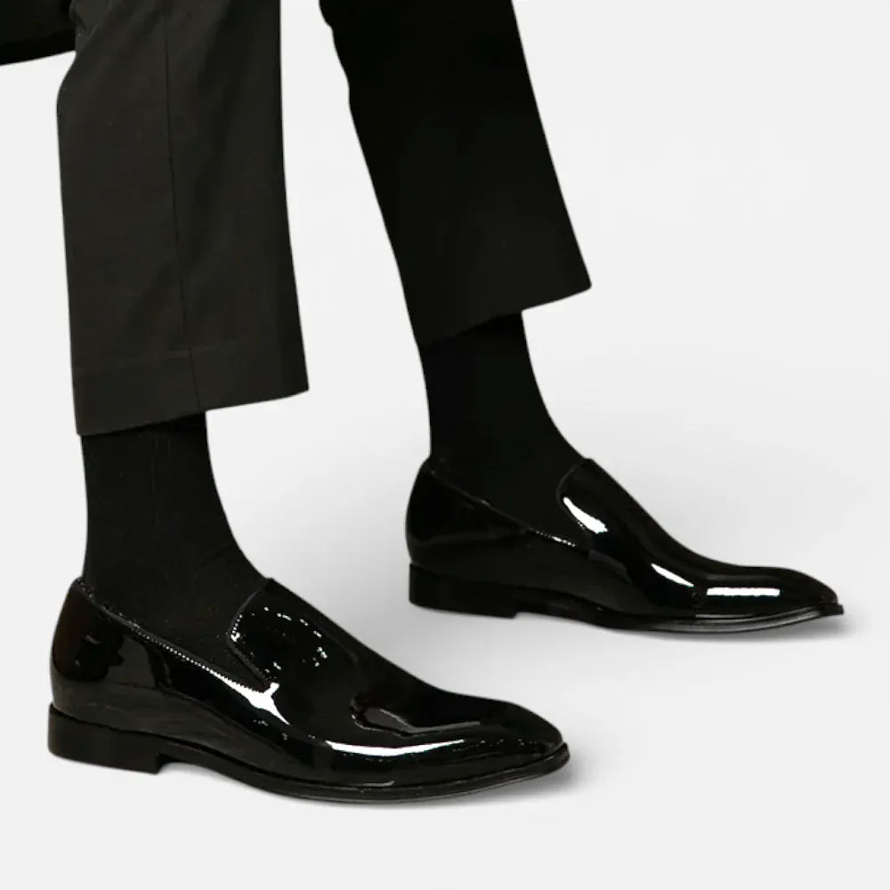 AtelierMocassin Mocassins Homme en Cuir Noir Verni Slip-On