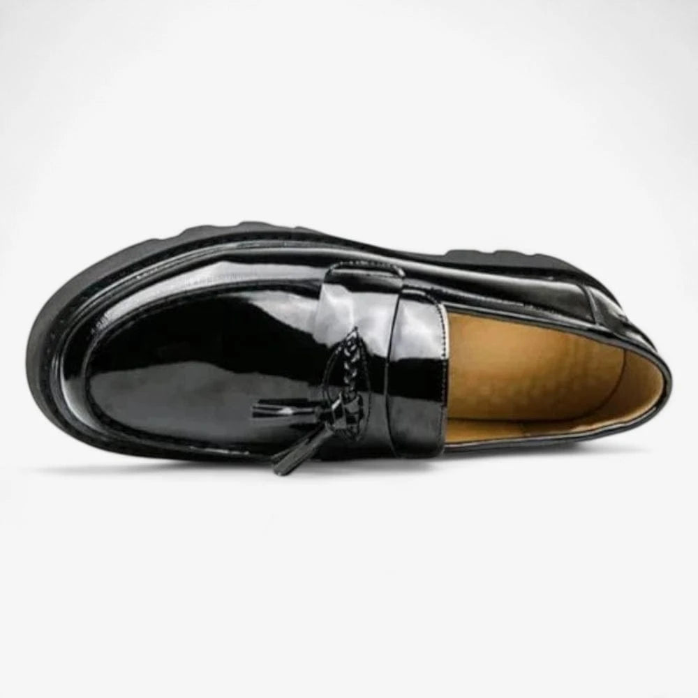 AtelierMocassin Mocassins Homme en Cuir Vernis noir à gland Plateforme