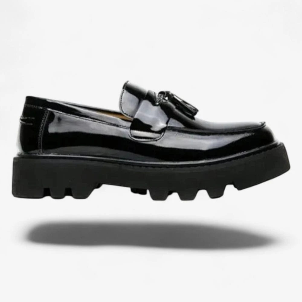 AtelierMocassin Mocassins Homme en Cuir Vernis noir à gland Plateforme