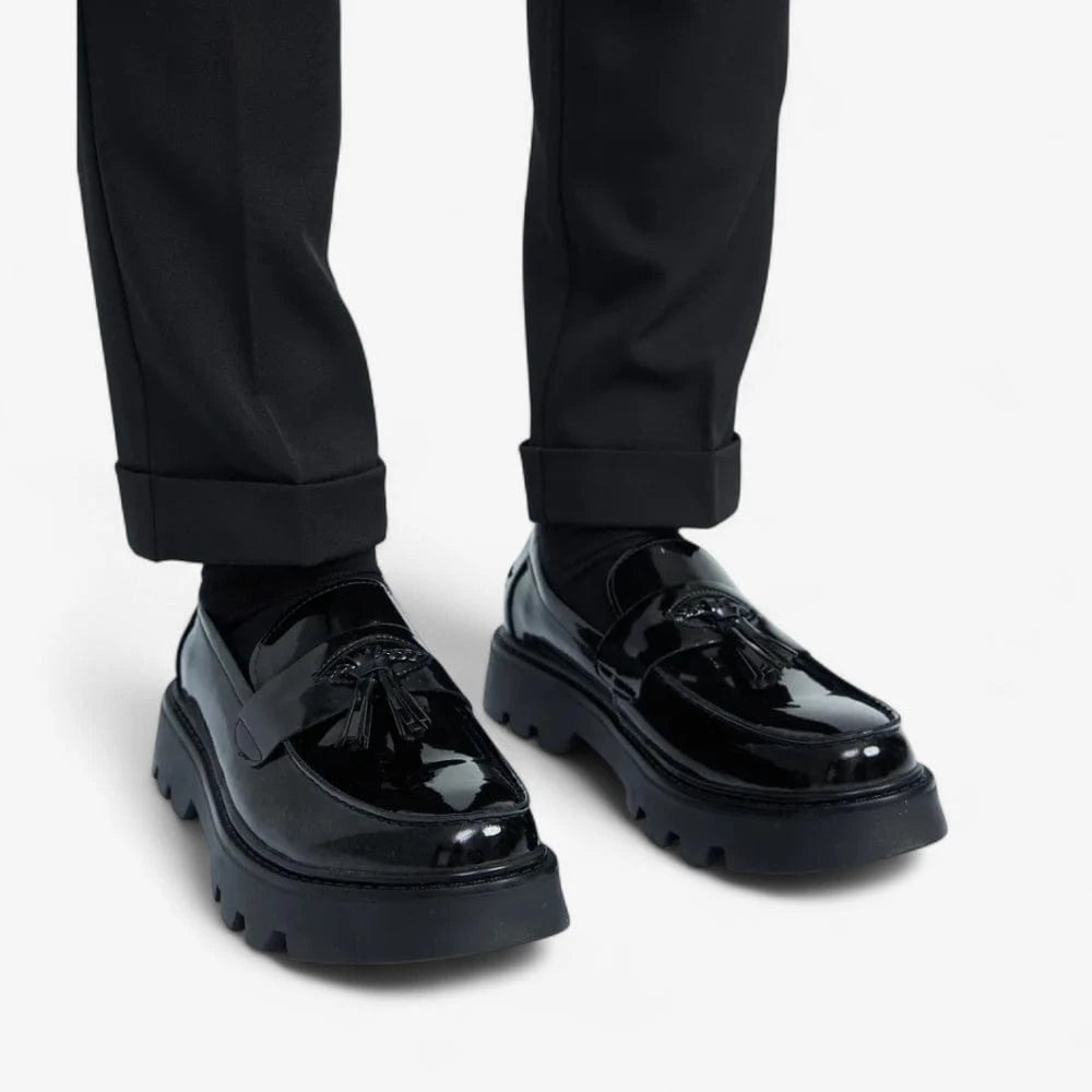 AtelierMocassin Mocassins Homme en Cuir Vernis noir à gland Plateforme