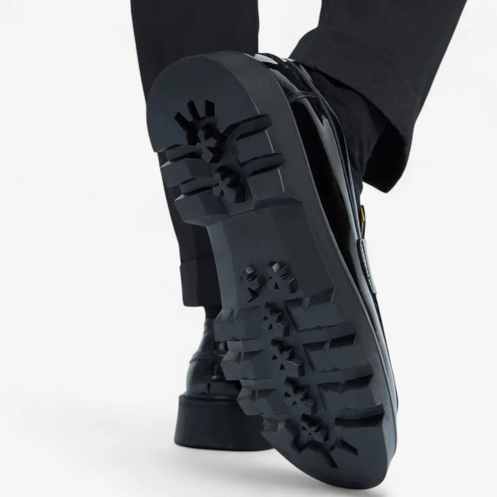 AtelierMocassin Mocassins Homme en Cuir Vernis noir à gland Plateforme