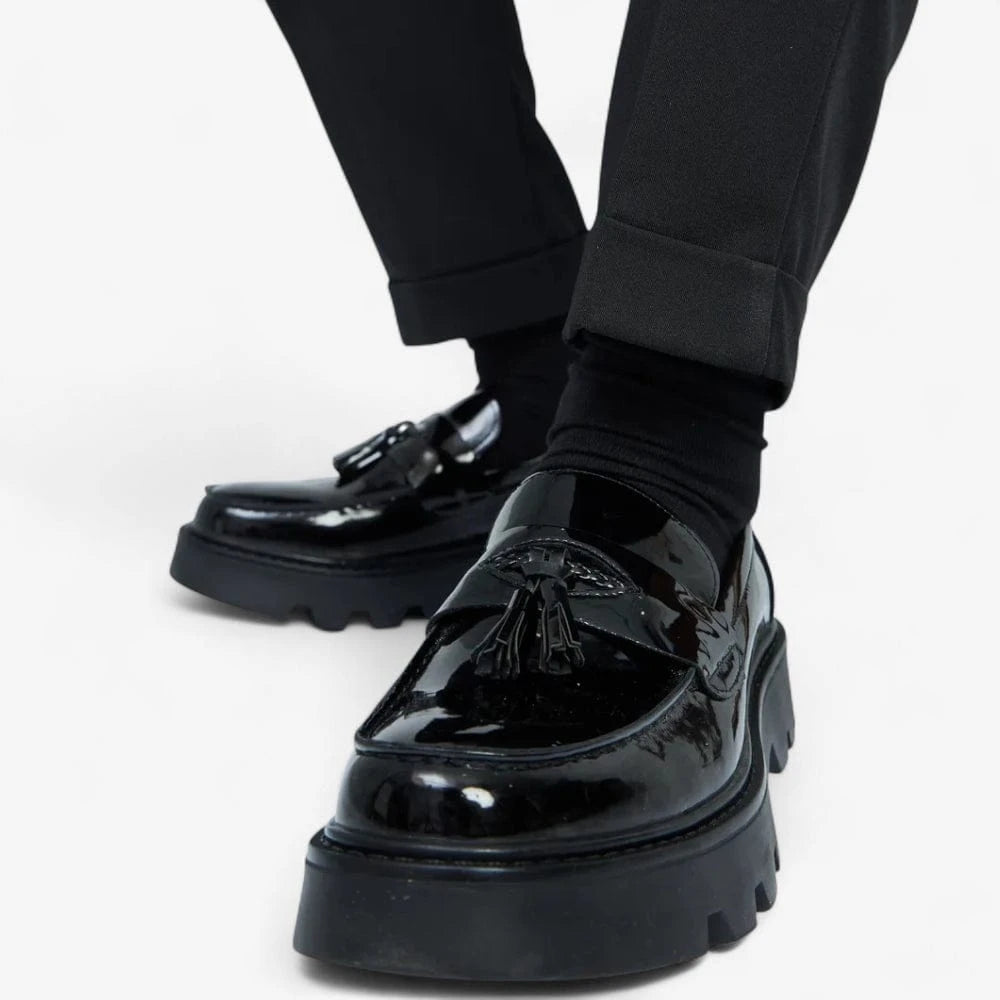 AtelierMocassin Mocassins Homme en Cuir Vernis noir à gland Plateforme