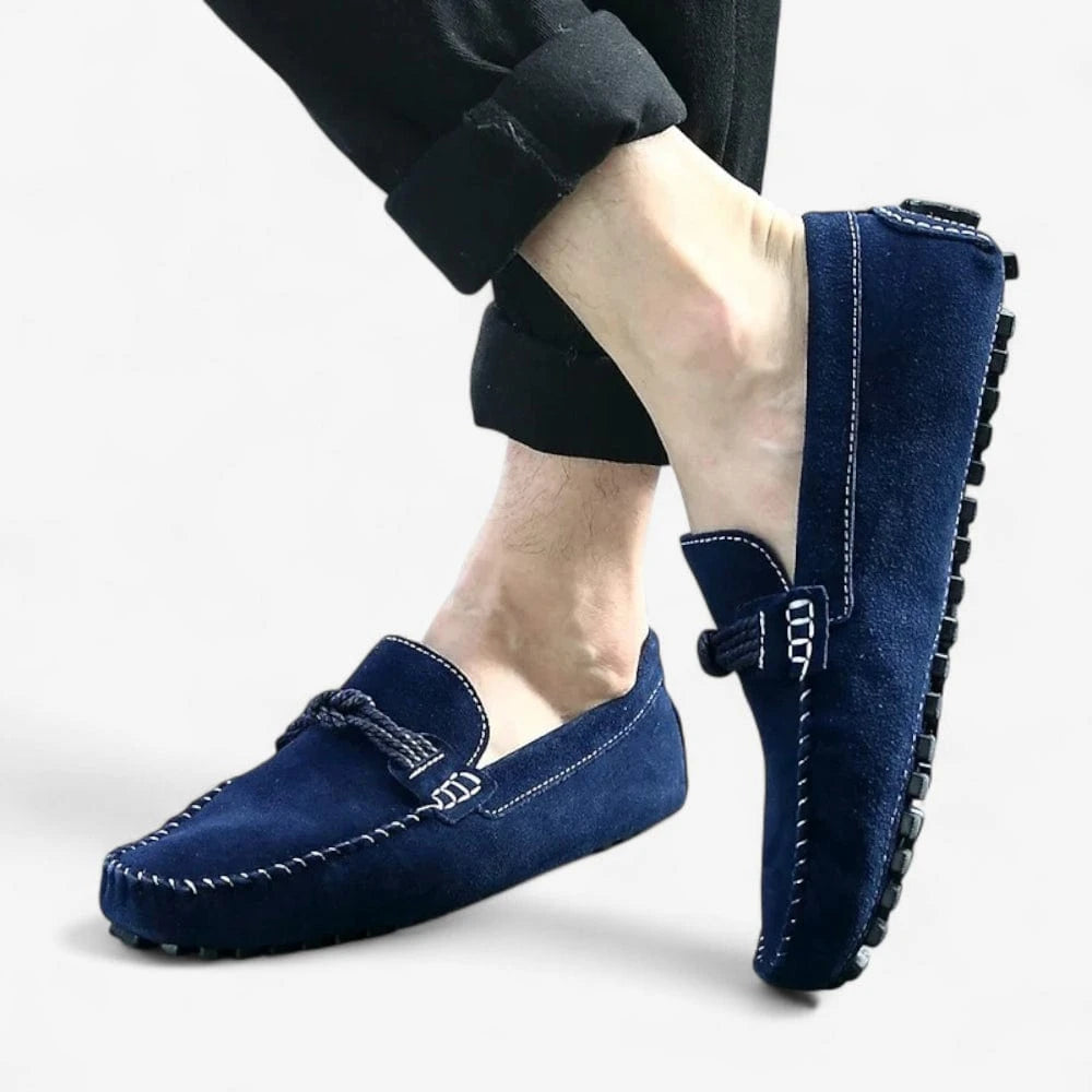 AtelierMocassin Mocassins Homme en Daim Bleu Marine avec Cordon Décoratif
