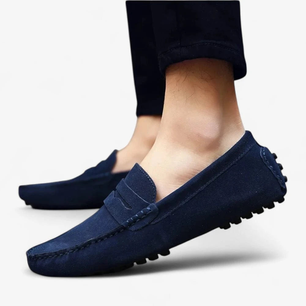 AtelierMocassin Mocassins Homme en Daim Bleu Marine Souple