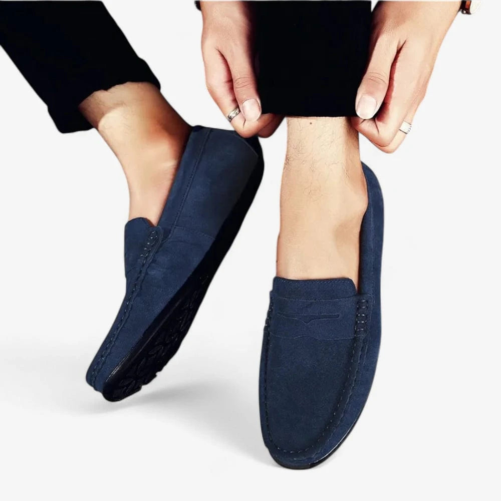 AtelierMocassin Mocassins Homme en Daim Bleu Marine Souple