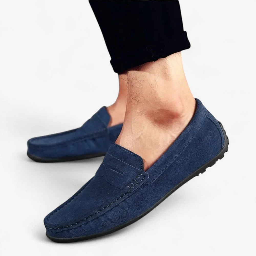 AtelierMocassin Mocassins Homme en Daim Bleu Marine Souple