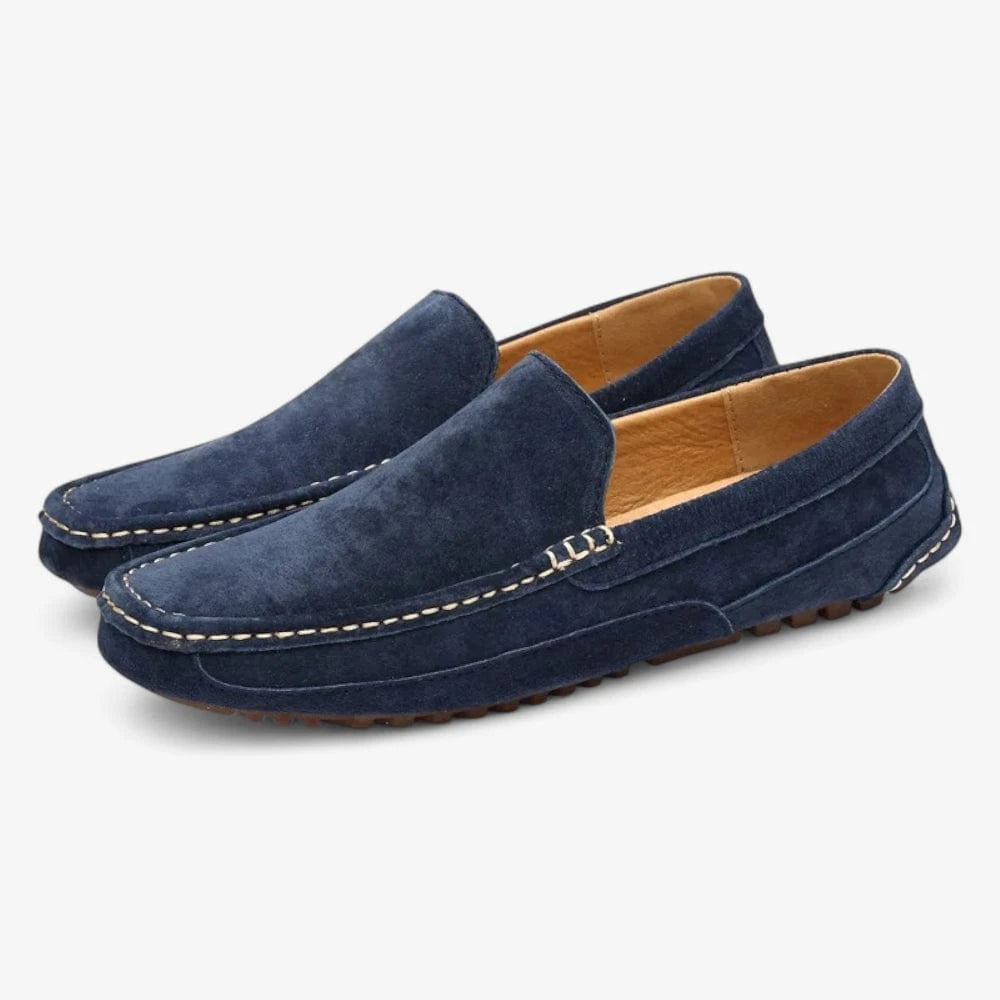 AtelierMocassin Mocassins Homme en Daim Bleu Souple