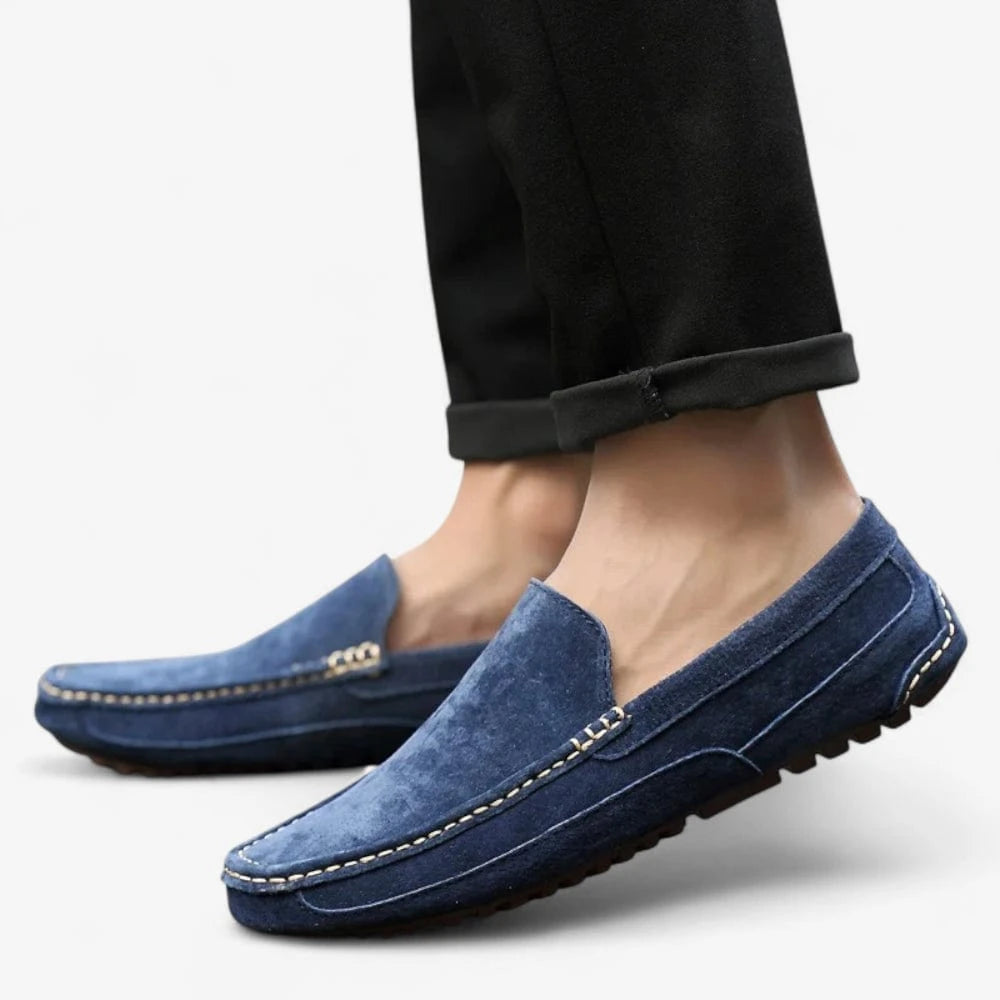 AtelierMocassin Mocassins Homme en Daim Bleu Souple