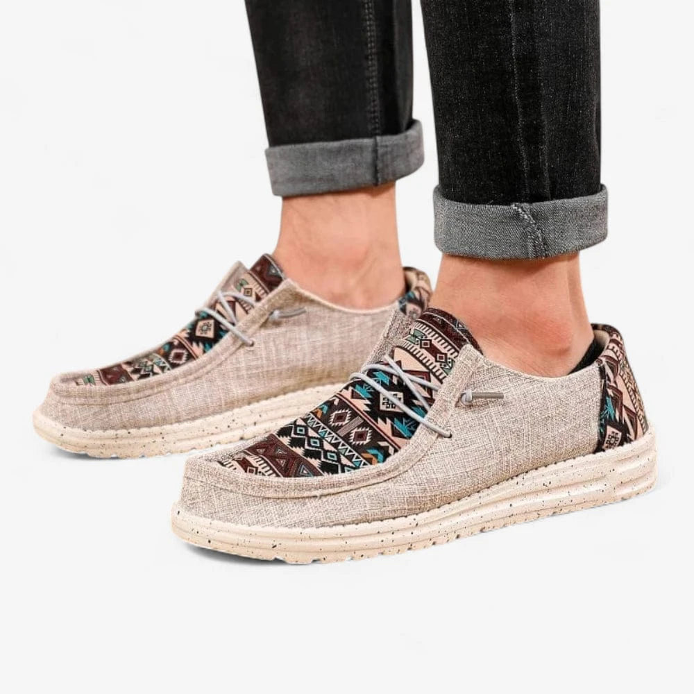 AtelierMocassin Mocassins Homme en Toile Beige à Motifs