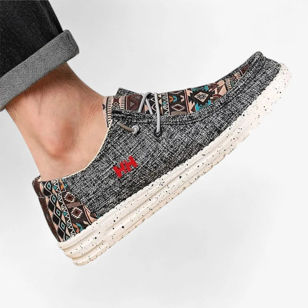 AtelierMocassin Mocassins Homme en Toile Noir à Motifs