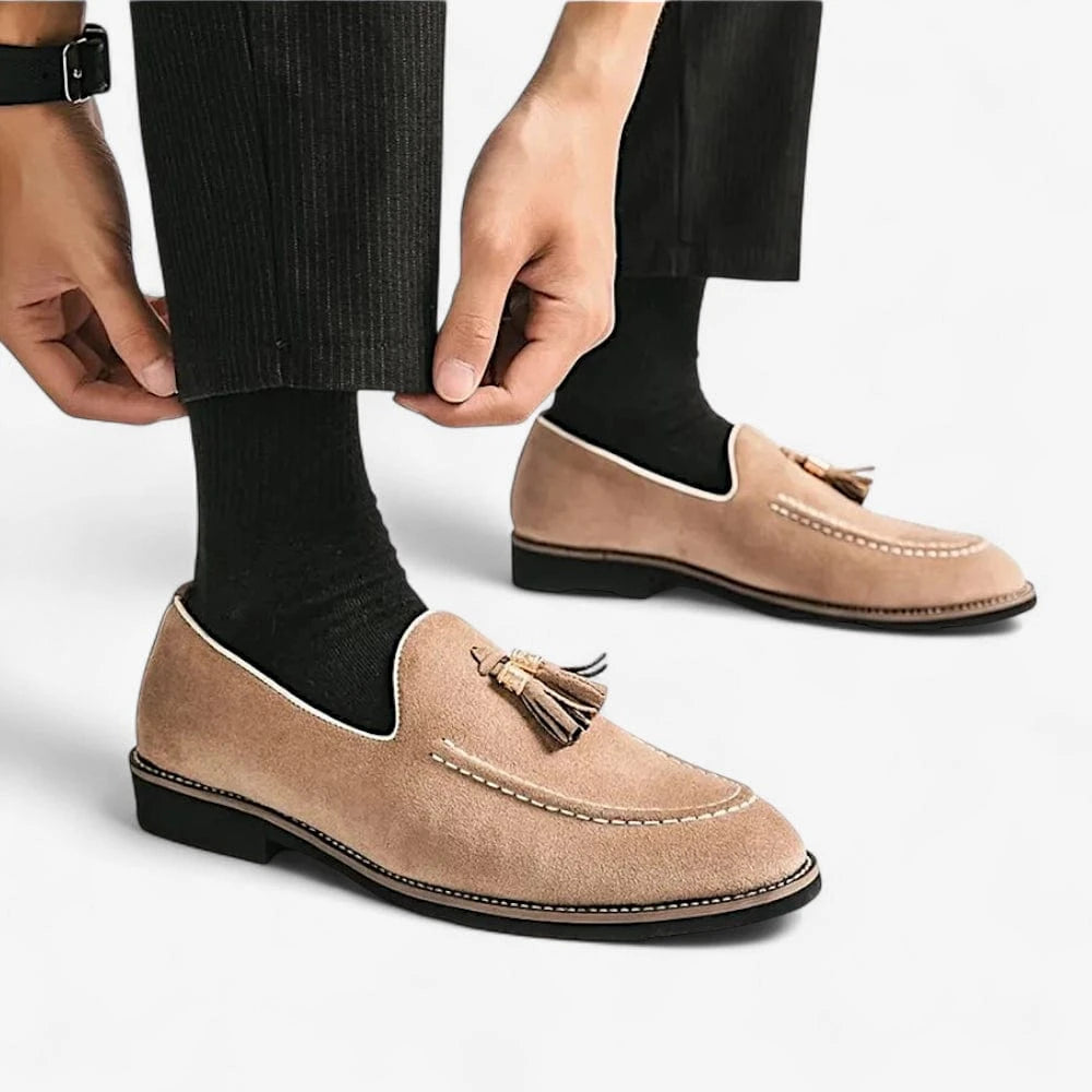 AtelierMocassin Mocassins Homme en Velours Beige à Gland