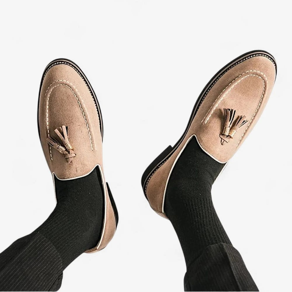 AtelierMocassin Mocassins Homme en Velours Beige à Gland