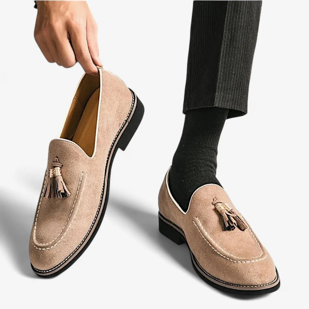 AtelierMocassin Mocassins Homme en Velours Beige à Gland