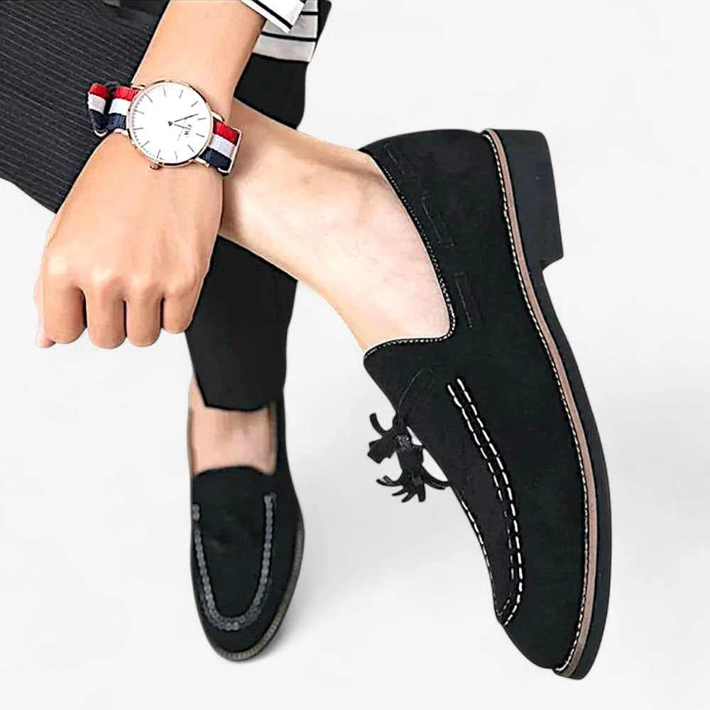 AtelierMocassin Mocassins Homme en Velours Noir à Gland