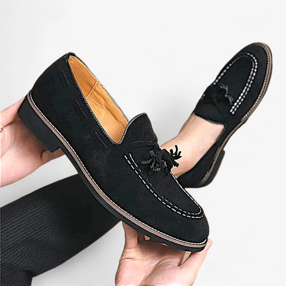 AtelierMocassin Mocassins Homme en Velours Noir à Gland