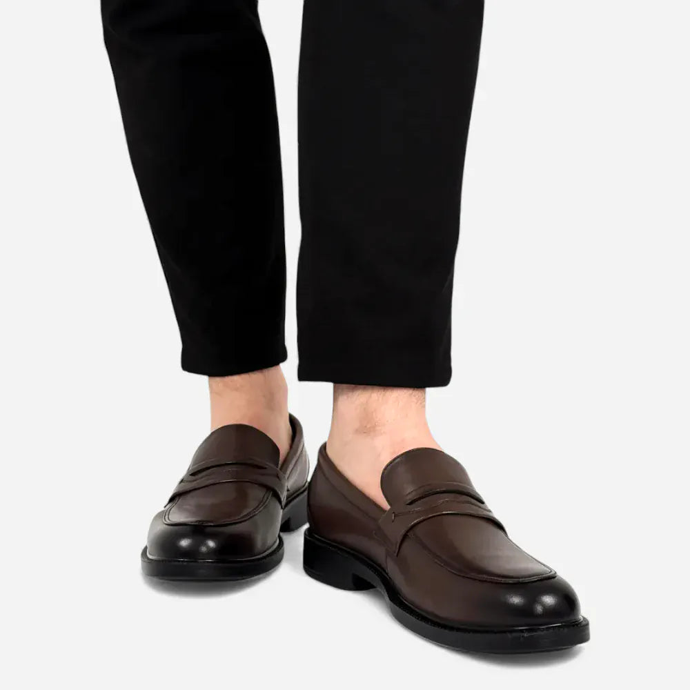 AtelierMocassin Mocassins Homme Penny Loafer en Cuir de Vache Marron