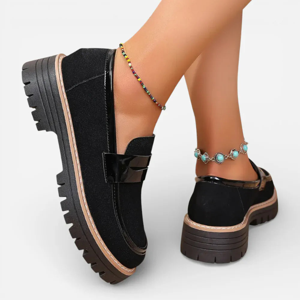AtelierMocassin Mocassins Noirs Femme Plateforme Penny Loafer