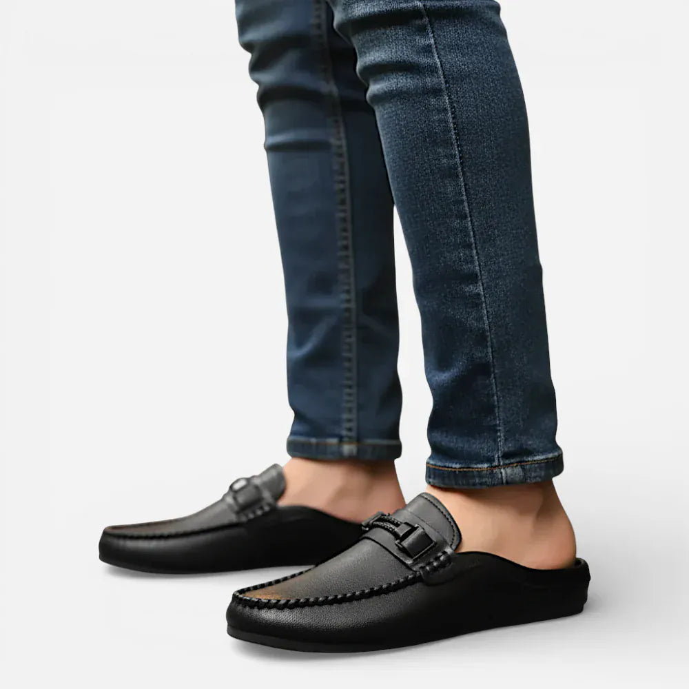 AtelierMocassin Mocassins Ouverts Homme en Cuir Noir
