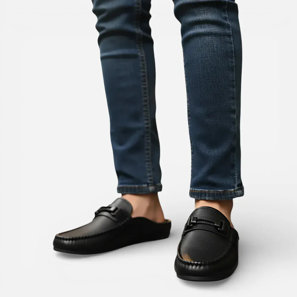 AtelierMocassin Mocassins Ouverts Homme en Cuir Noir