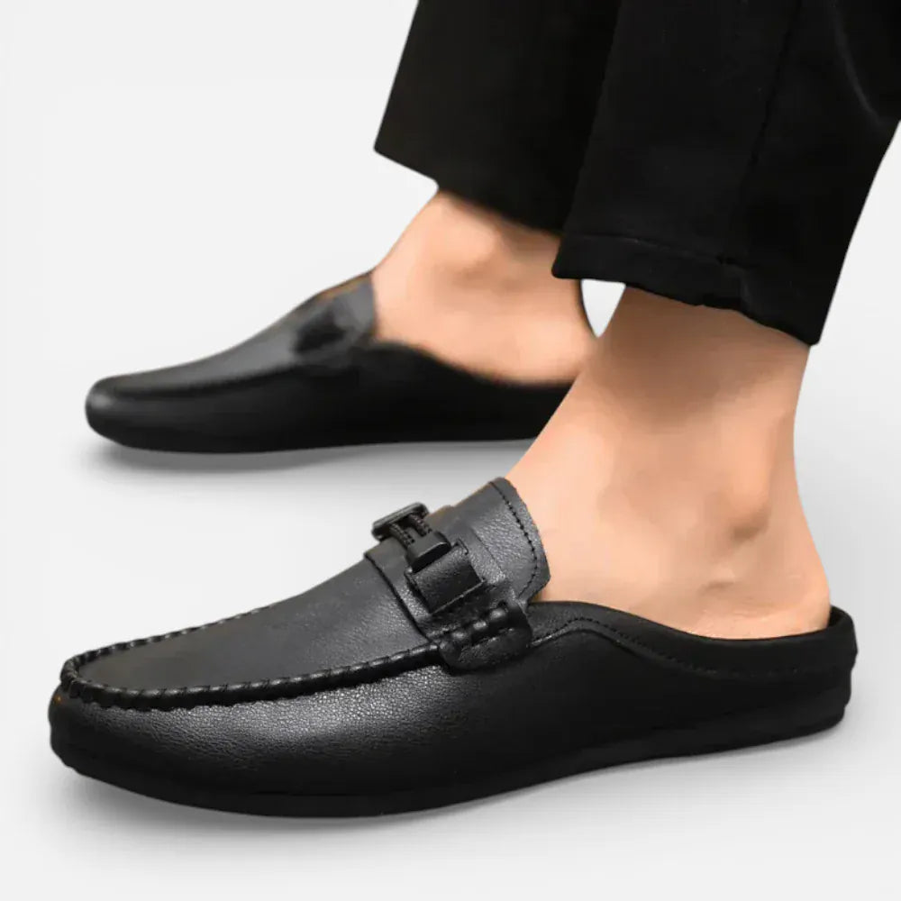 AtelierMocassin Mocassins Ouverts Homme en Cuir Noir
