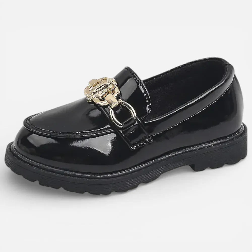 AtelierMocassin Noir / 21 Mocassins Enfant en Cuir Verni Noir
