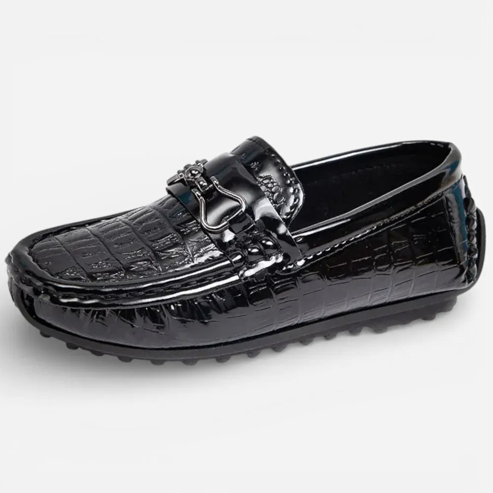 AtelierMocassin Noir / 25 Mocassins Enfant en Cuir Noir Verni