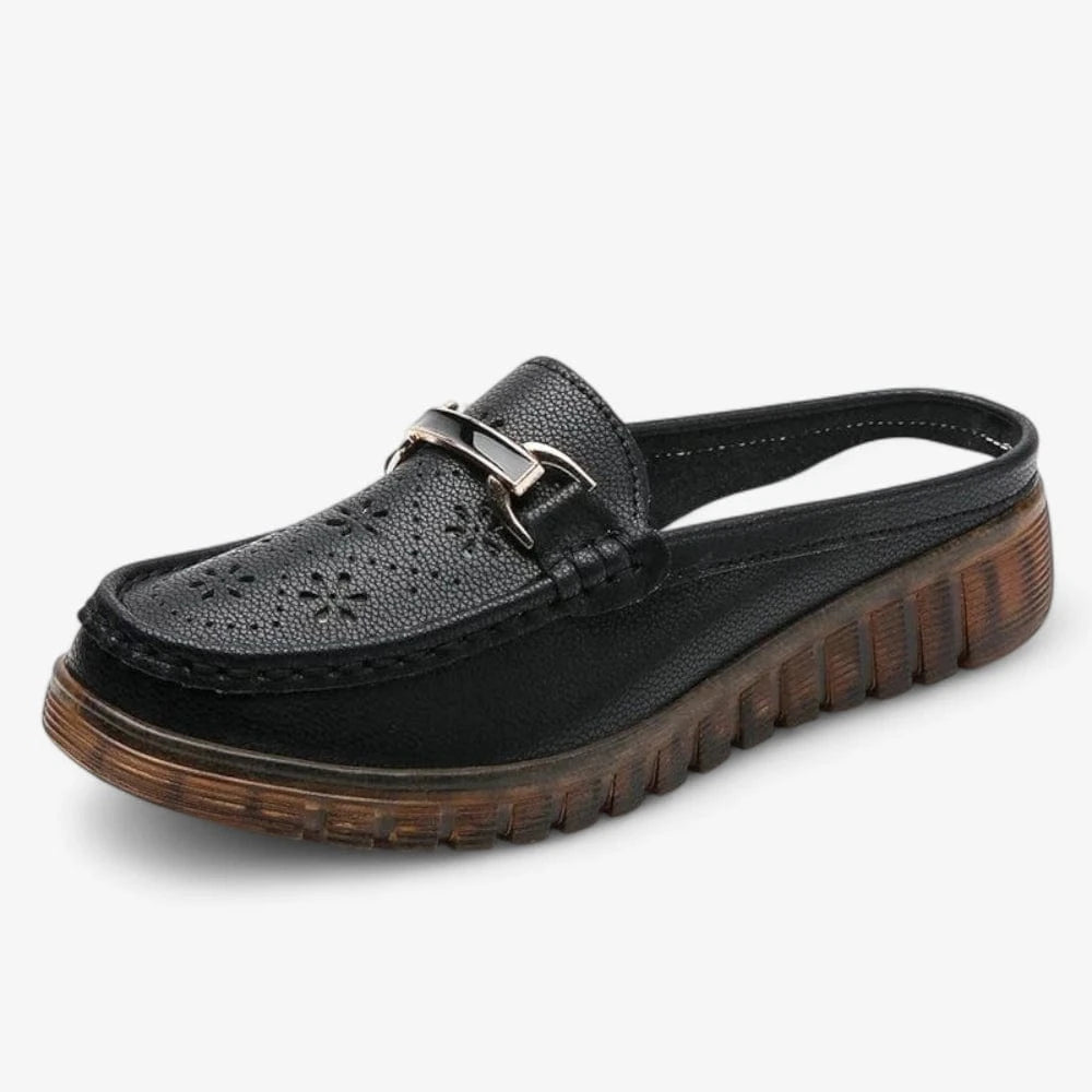 AtelierMocassin Noir / 34 Mocassins Femme en Cuir Noir Ajourées avec Ornement Métal
