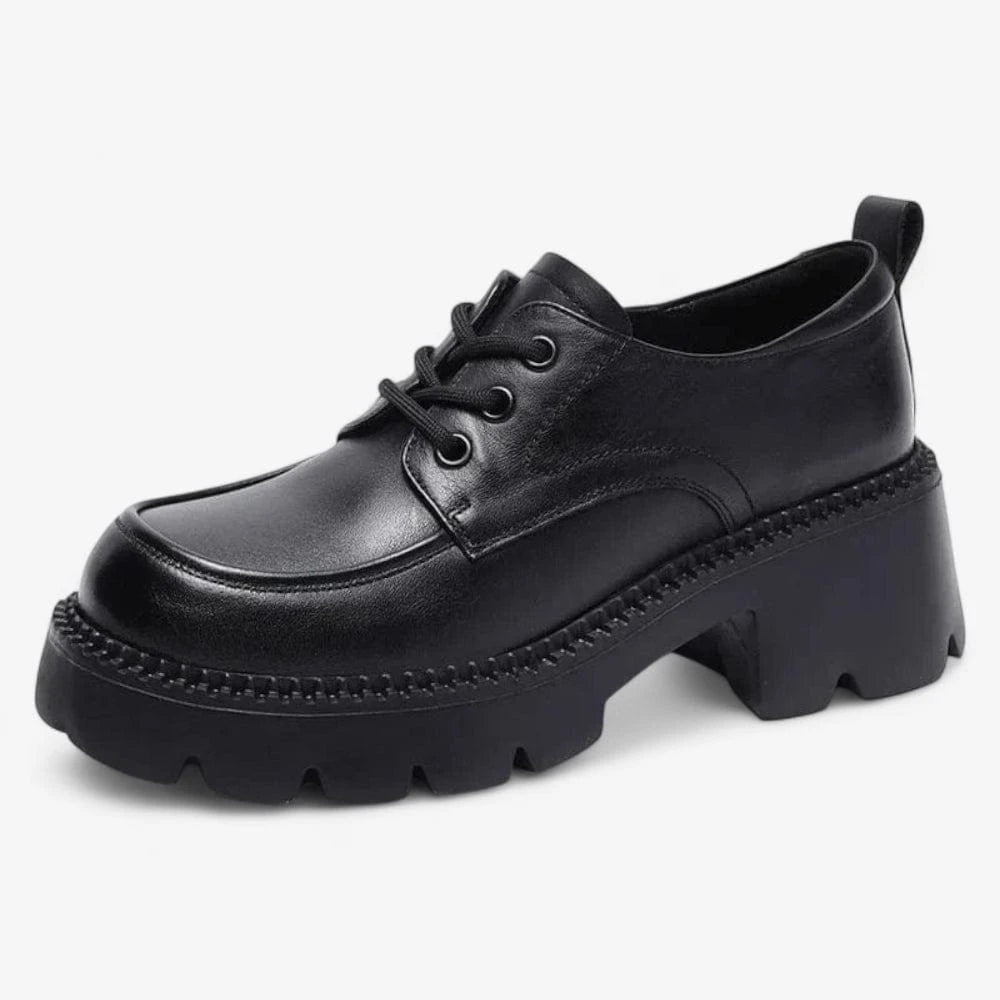 AtelierMocassin Noir / 34 Mocassins Femme en Cuir Noir Plateforme à Lacets