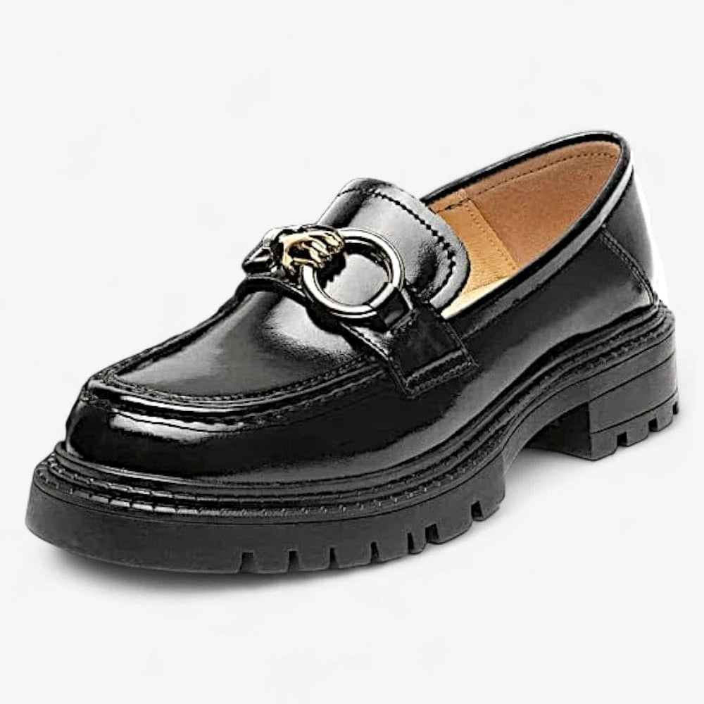 AtelierMocassin Noir / 34 Mocassins Femme en Cuir Vernis Noir Plateforme