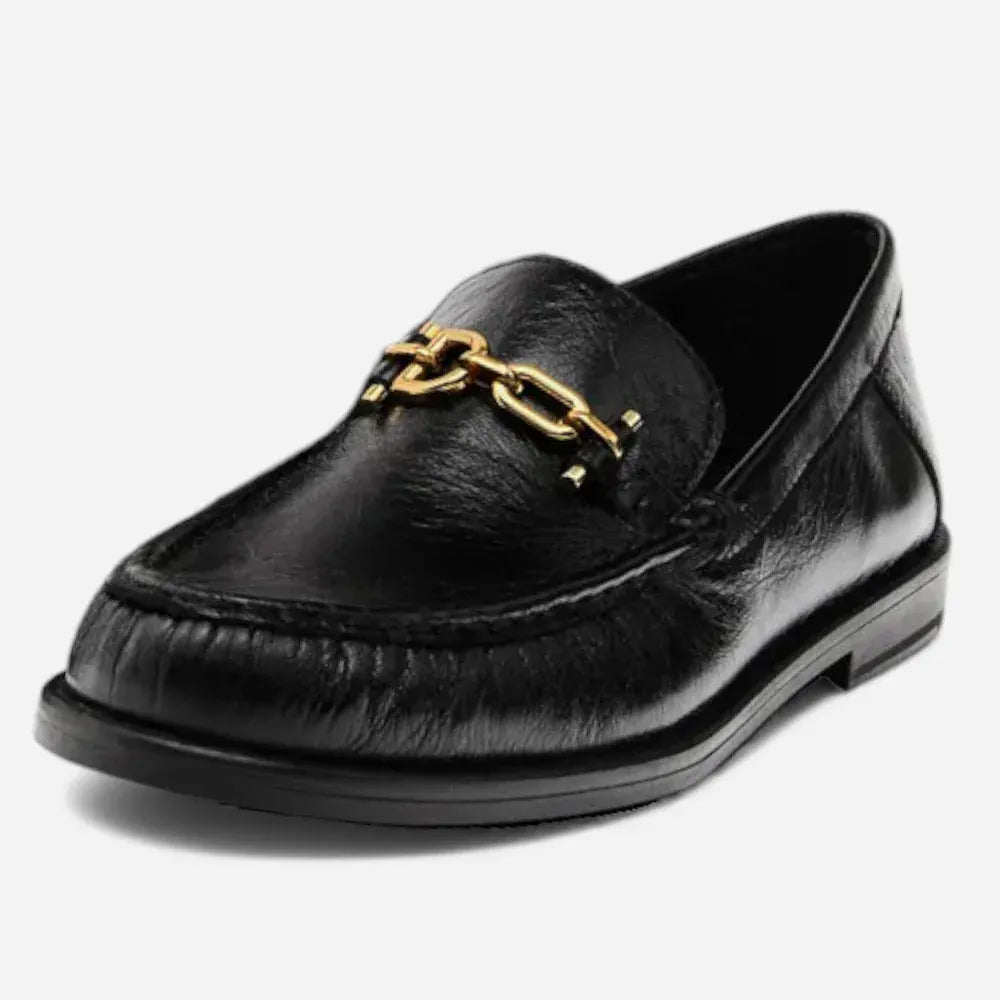 AtelierMocassin Noir / 35 Mocassins à Barrette Femme en Cuir & Daim Noirs