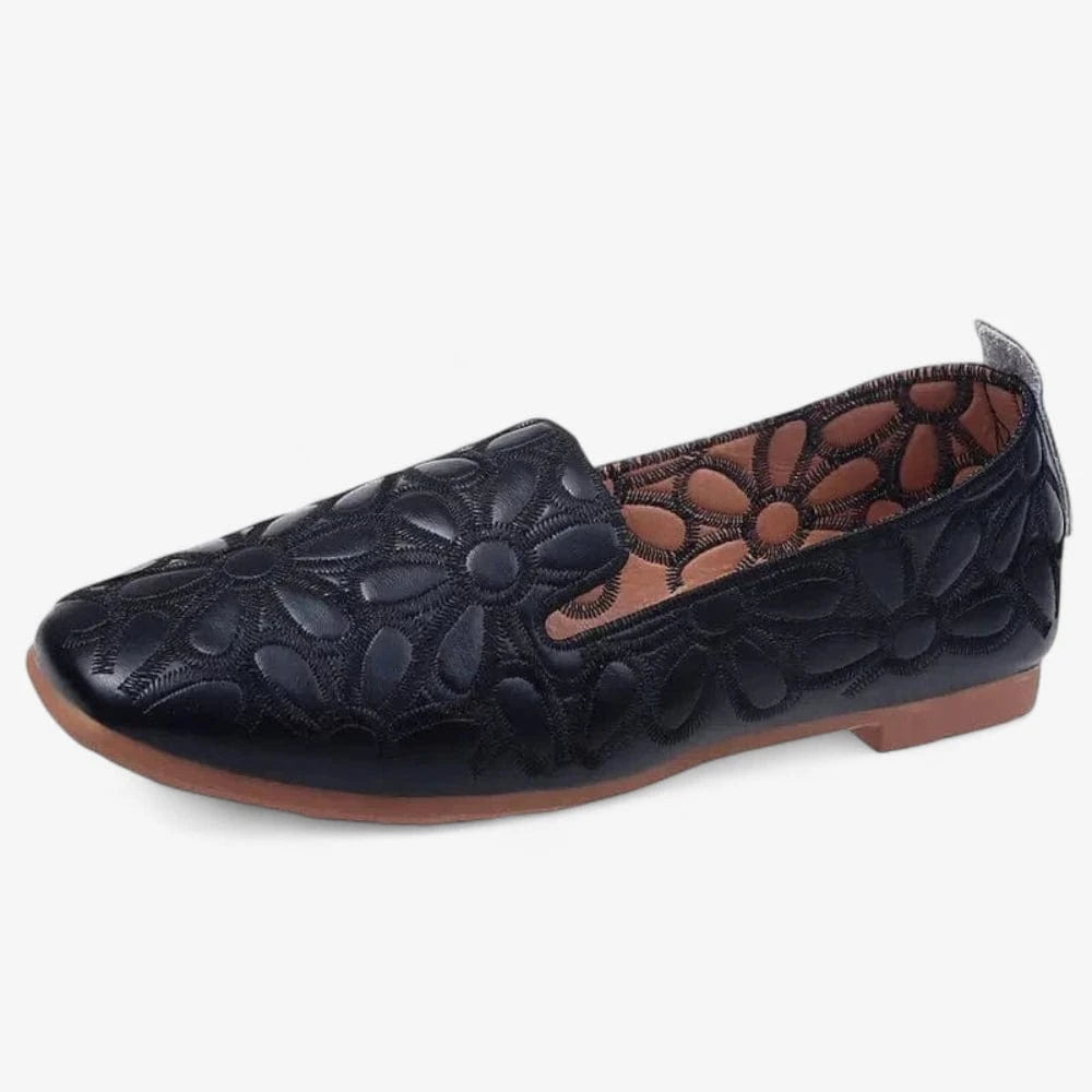 AtelierMocassin Noir / 35 Mocassins Femme Ajourés Noirs à Motif Floral