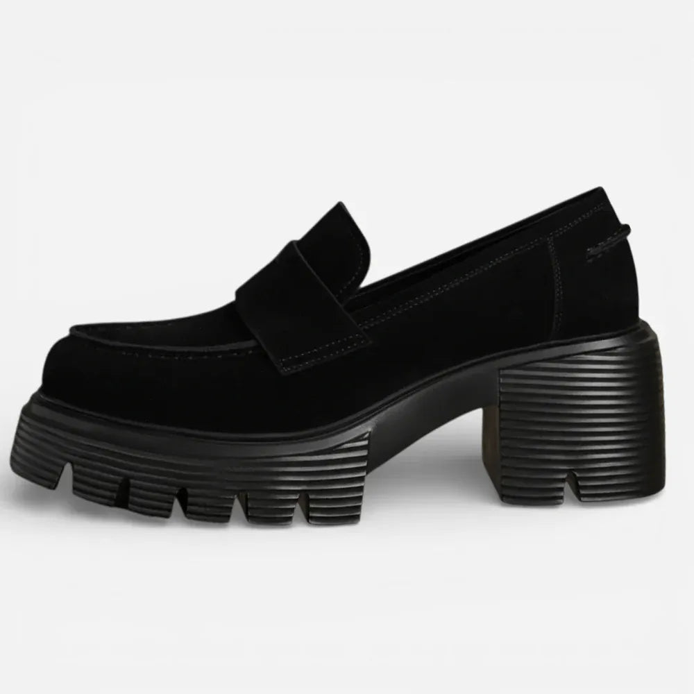 AtelierMocassin Noir / 35 Mocassins Femme en Cuir Noir à Talon Plateforme