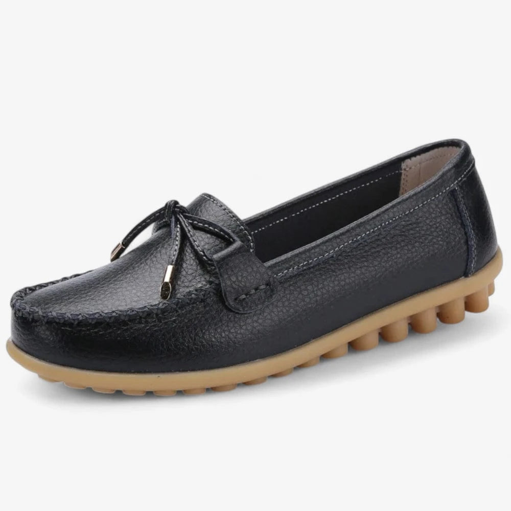 AtelierMocassin Noir / 35 Mocassins Femme en Cuir Noir avec Nœud Esthétique
