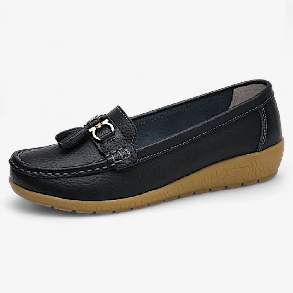 AtelierMocassin Noir / 35 Mocassins Femme en Cuir Noir Souple Tassel Loafer