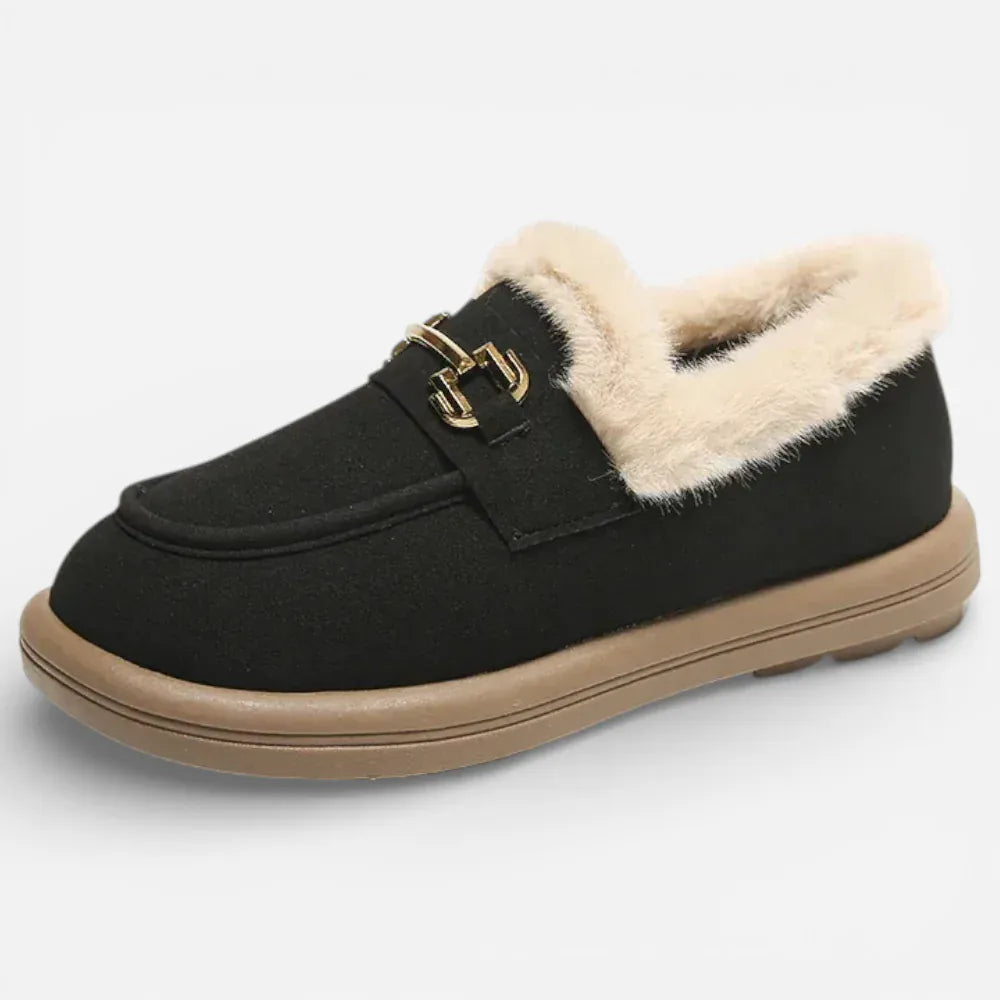 AtelierMocassin Noir / 35 Mocassins Femme Hiver en Coton Noir Slip-On